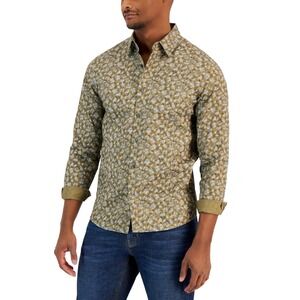 Michael Kors Mens Collared Printed Button-Down Shirt Size M